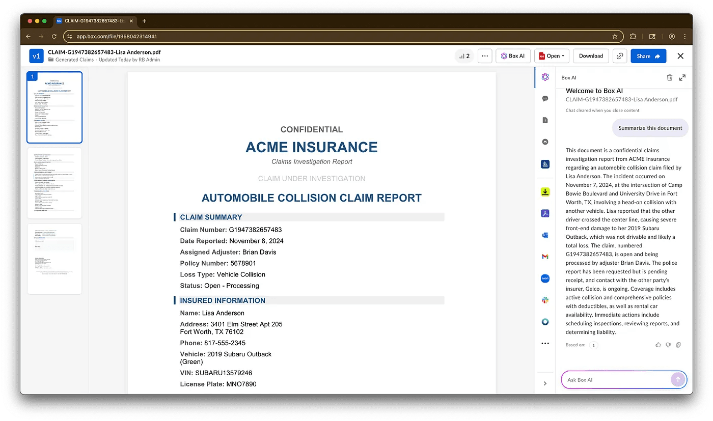 From Data to PDF: Automating insurance claims with Box DocGen and n8n