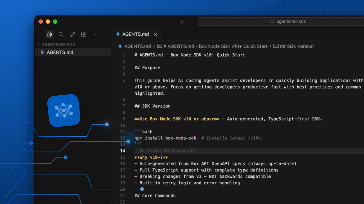 Instantly create projects with Box Node.js SDK and agents.md