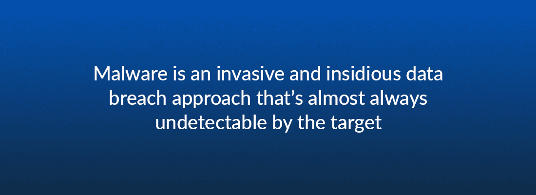 Malware is an invasive and insidious data breach approach that's almost always undetectable by the target